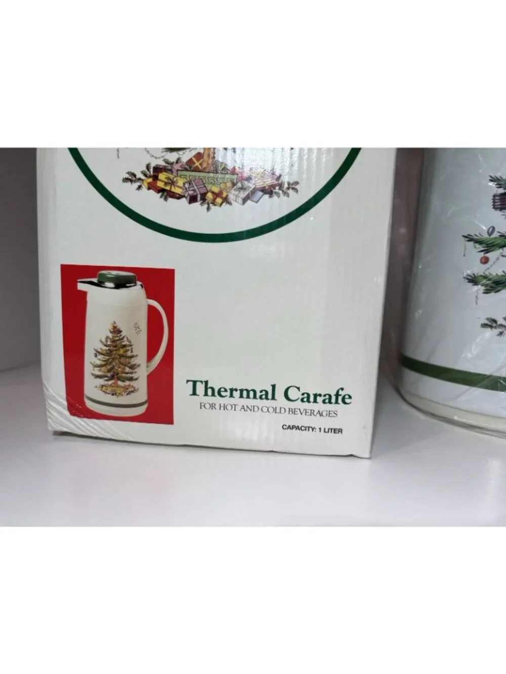 Vintage Spode Christmas Tree Insulated Thermal Carafe Thermos Pot Coffee Tea